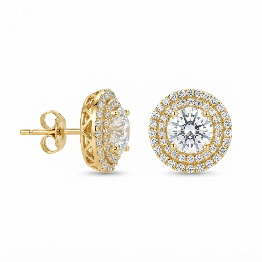 Juego Dorado Doble Redondo Grueso Zirconia