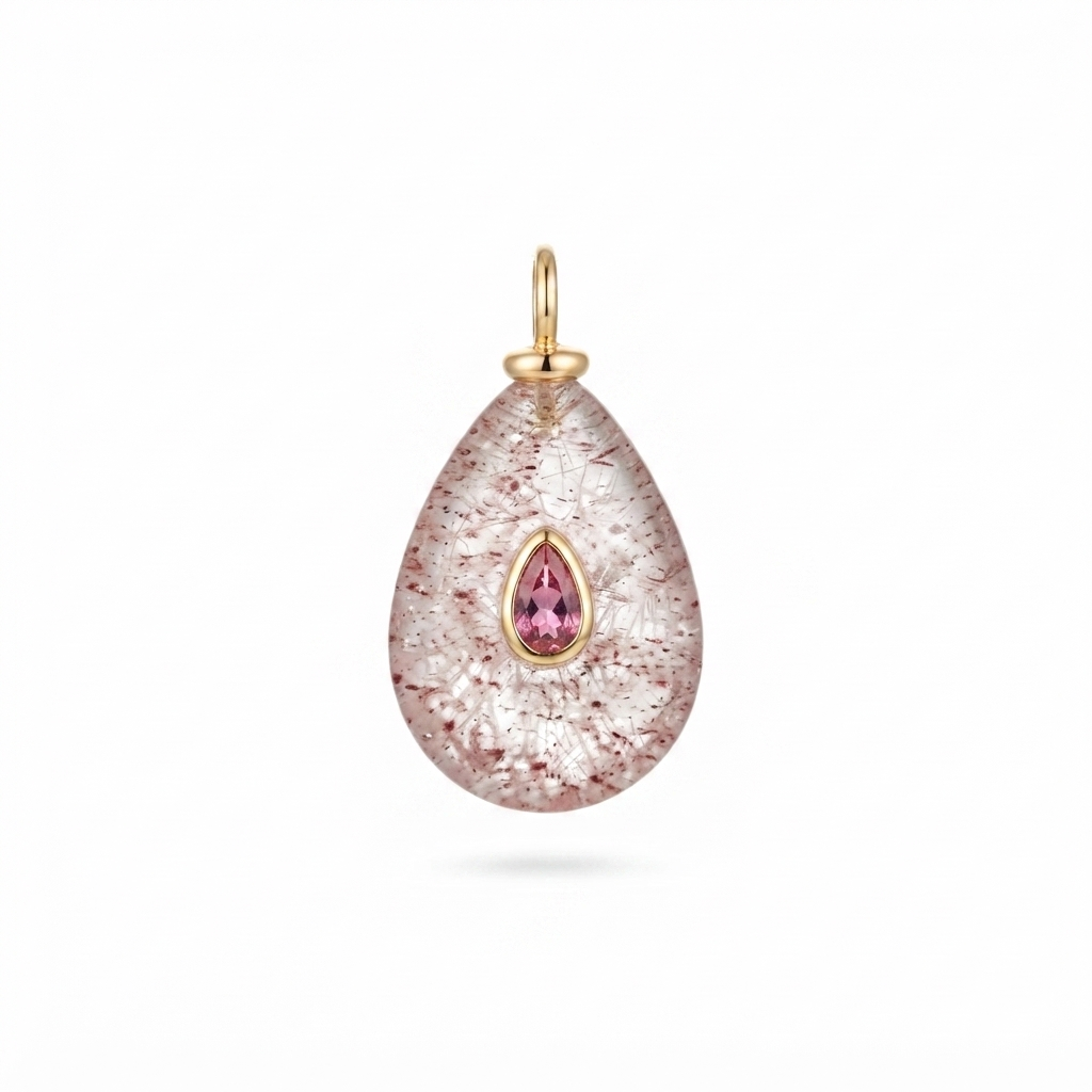 Dije Dorado Piedra Rosa Claro Gota Rubí