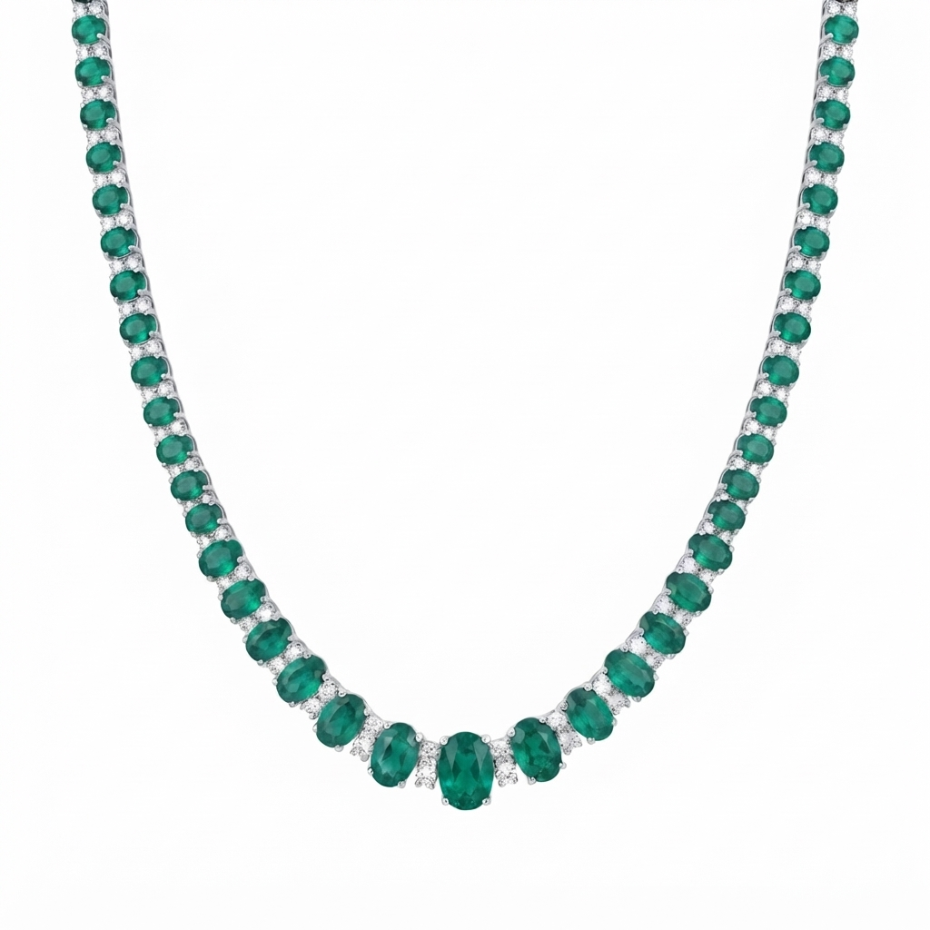 Riviera Plata Óvalos Degradé Zirconia - Esmeralda