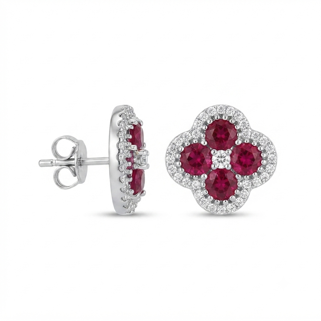 Juego Flor Van Cleef - Plata / Rubí