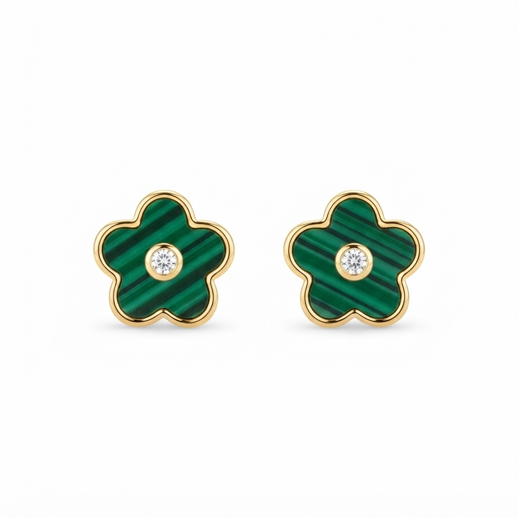 Aretes Dorado Flor - Turmalina