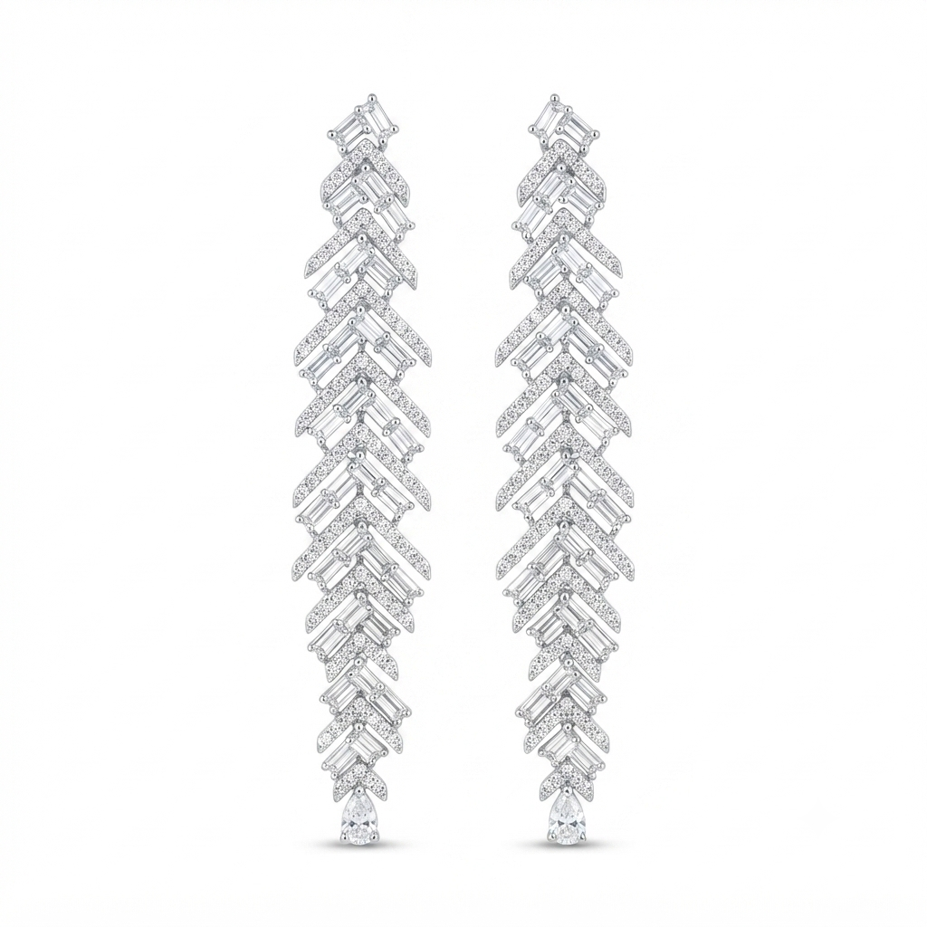 Aretes Plata Corbata Baguettes y Zirconias