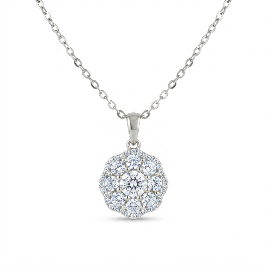 Juego Flor Redondo - Plata / Zirconias