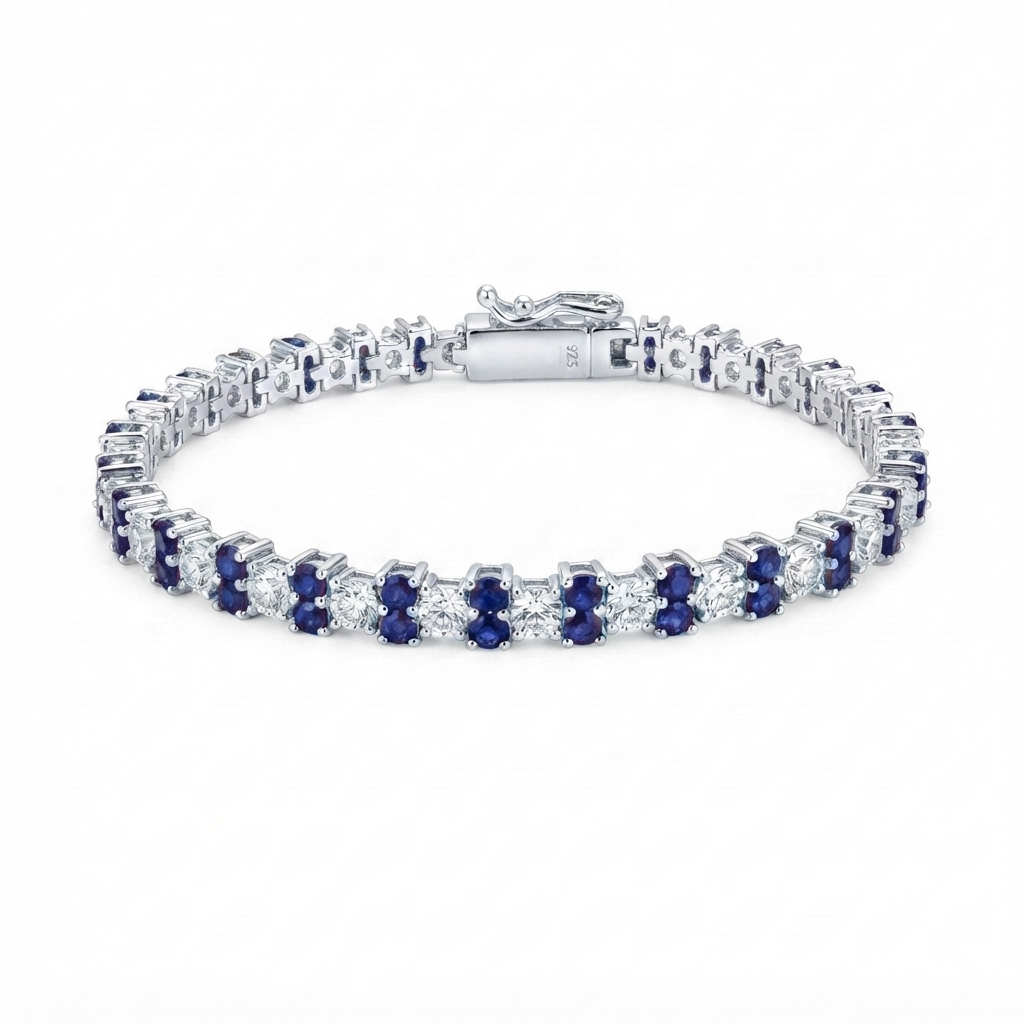 Pulsera Plata 1 Zirconia y 2 Minis 2.0 mm | Zafiros