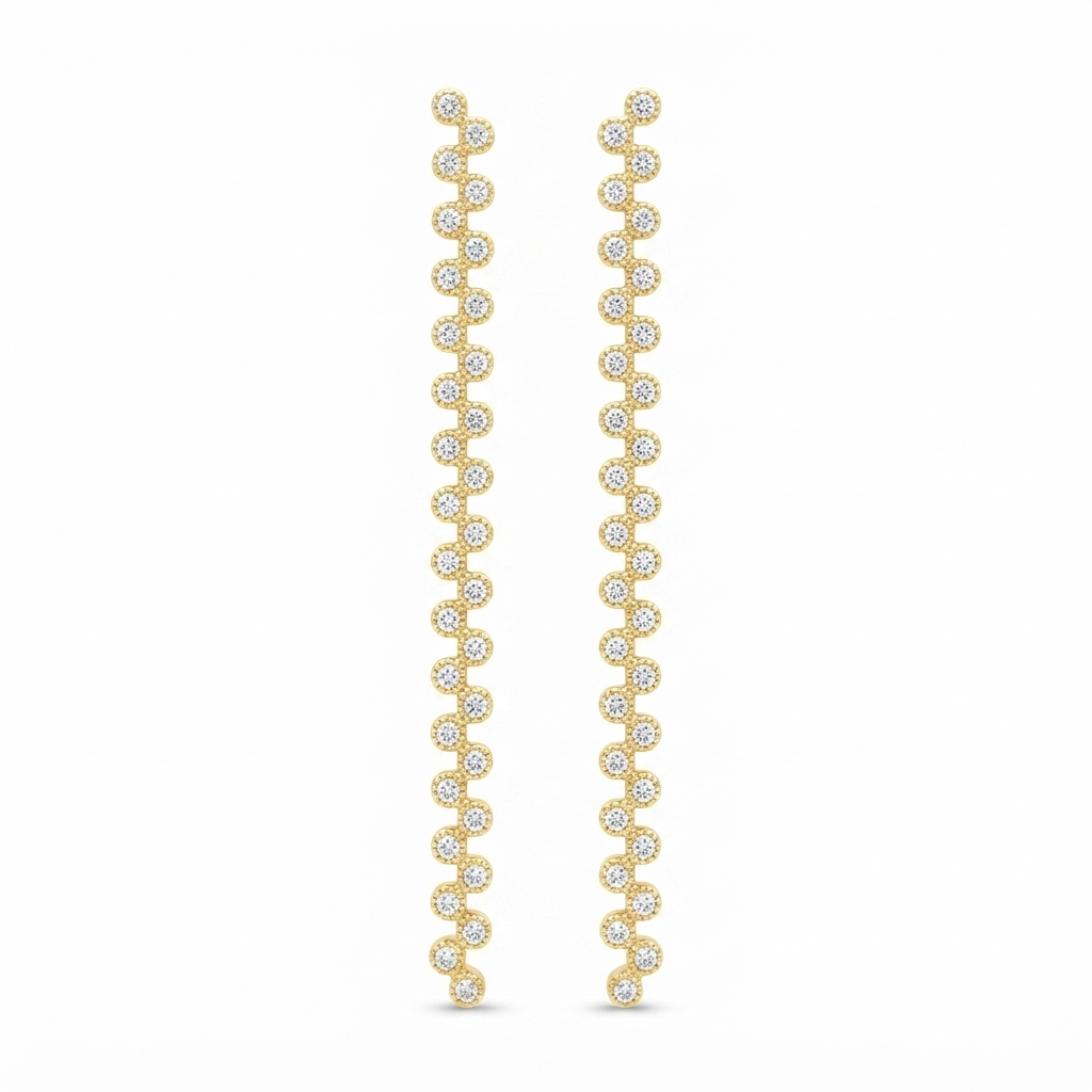 Aretes Dorado Largos Bolitas Zic-Zac