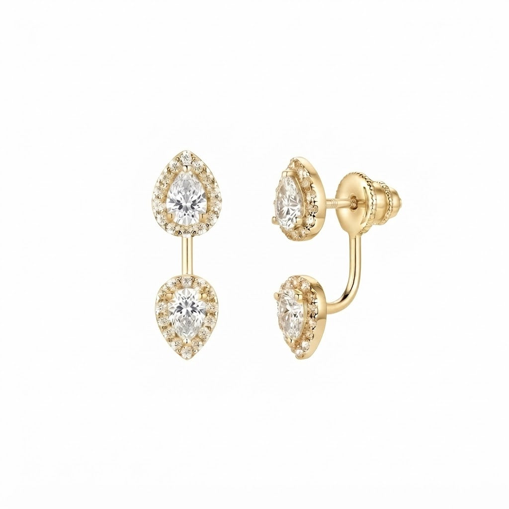 Aretes Doble Gota - Dorado / Zirconia