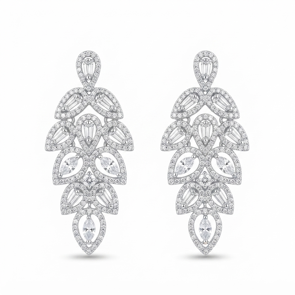 Aretes Plata Tipo Hoja 11 Gotas Baguettes