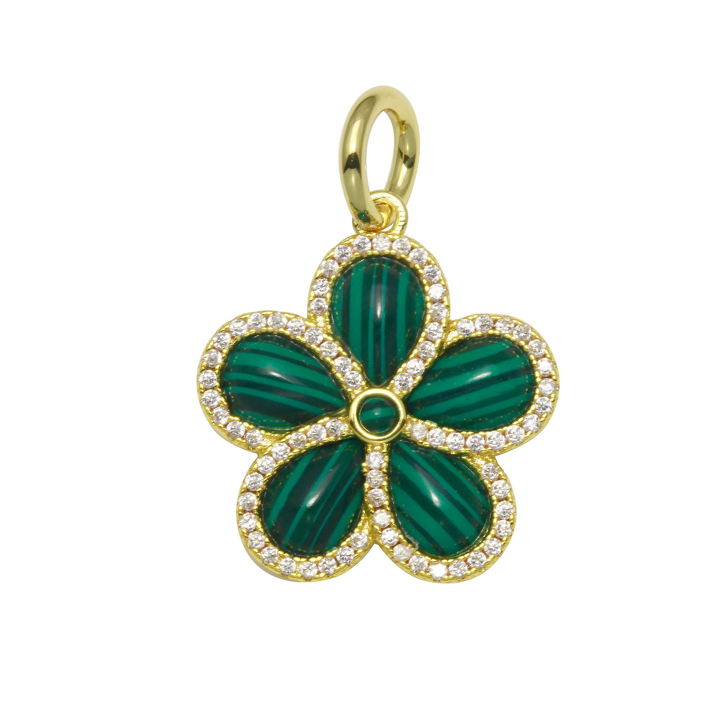 Dije Dorado 5 Pétalos Stone Flower Malaquita