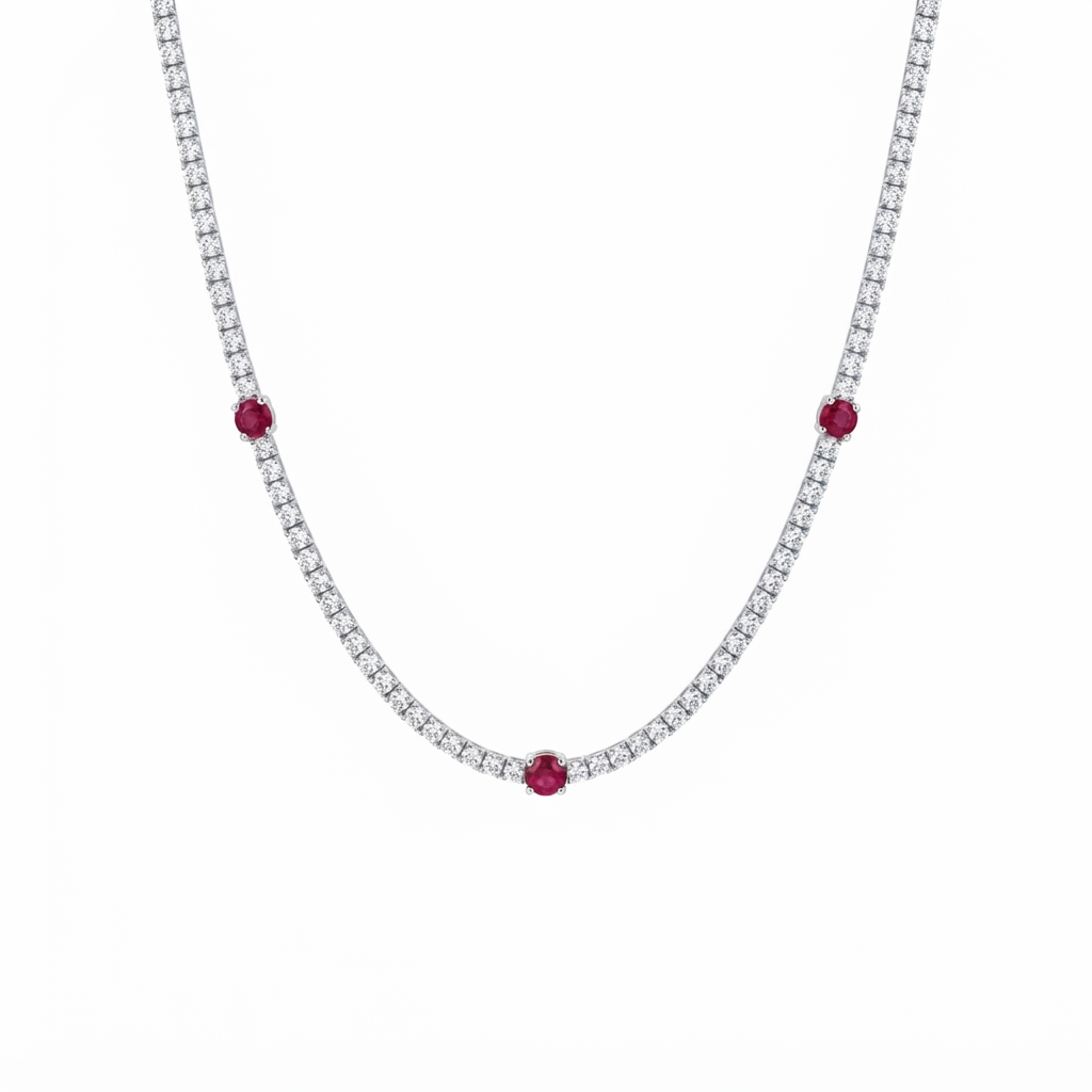 Riviera Plata Zirconia 3 Círculos 2.0 mm - Rubí