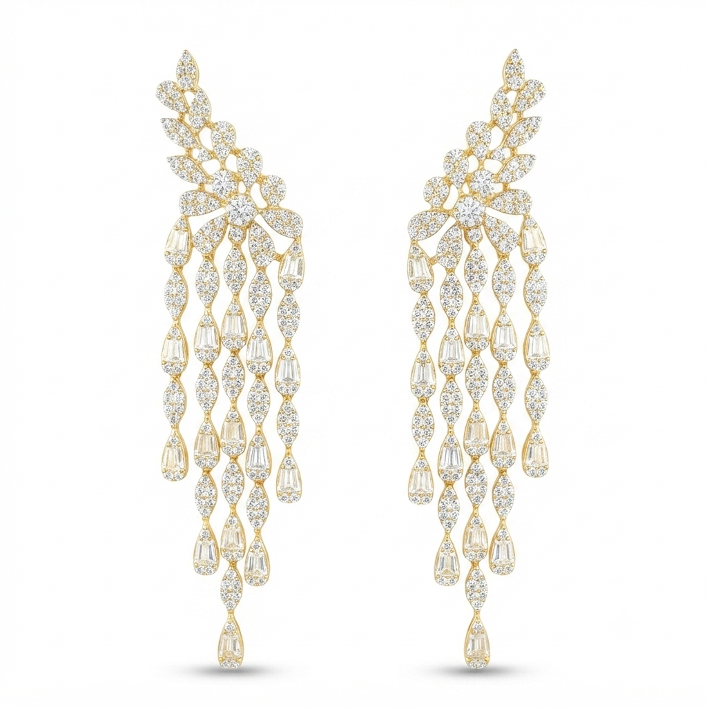 Aretes Dorado 5 Tiras Largas Baguettes