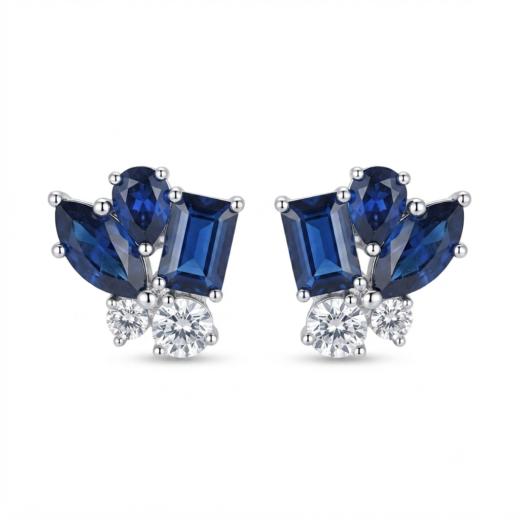 Aretes Plata Penacho 3 Figuras - Zafiro