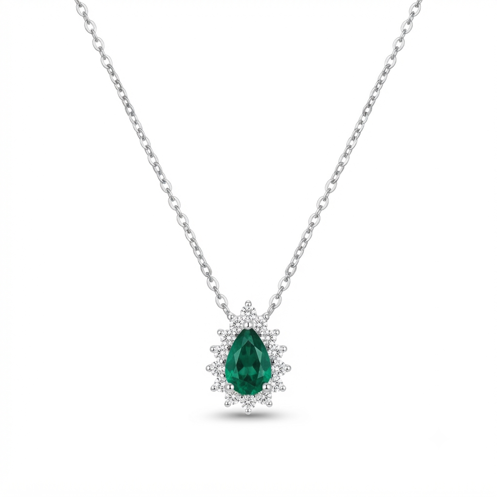 Juego Plata Gota Floreada - Esmeralda