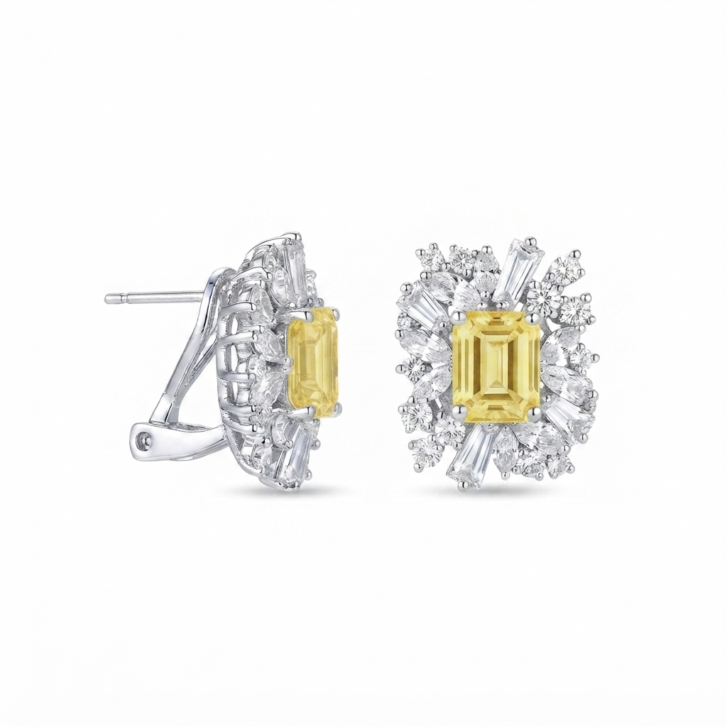 Aretes Plata Rectángulo Varios Baguettes y Zirconias - Canary