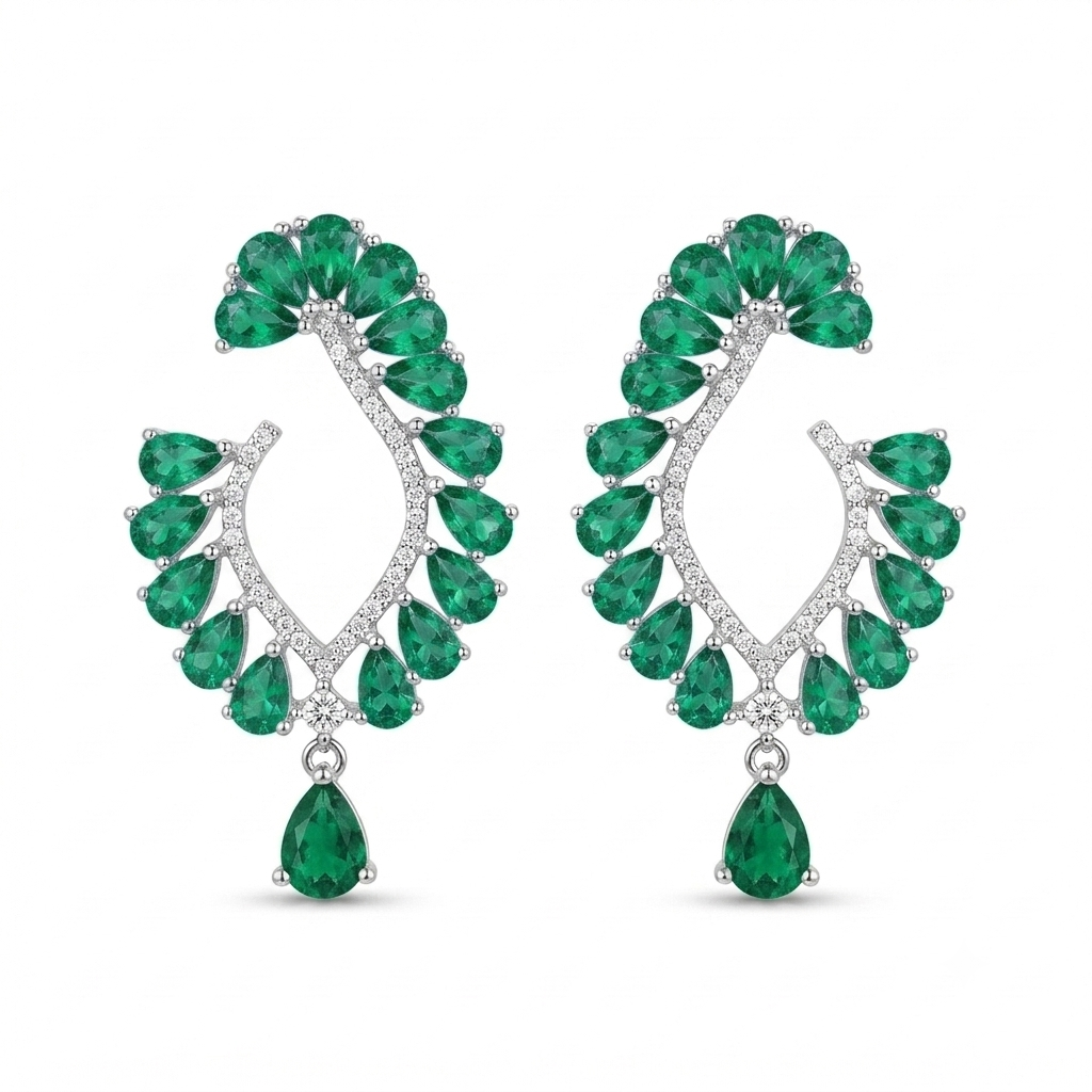 Aretes Plata 16 Gotas 1 Gota Colgante - Esmeralda