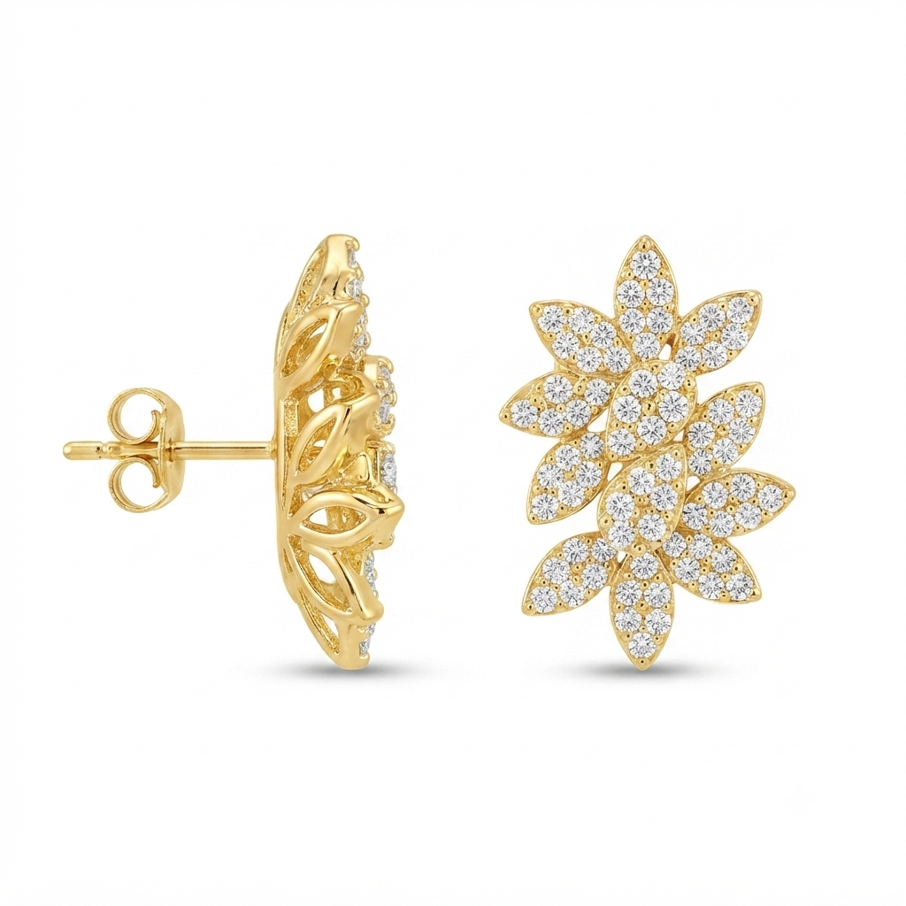 Aretes 12 Hojas Mini Zirconias - Dorado