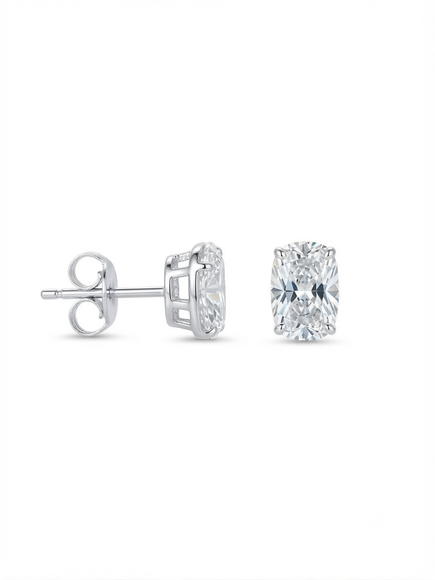 Aretes Plata Rectángulo Base Ancha