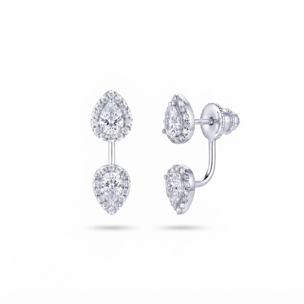Aretes Doble Gota - Plata / Zirconia