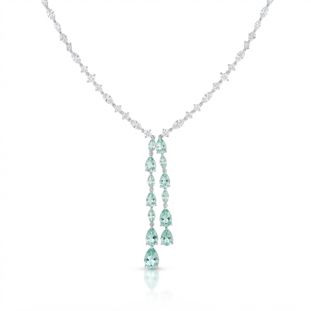 Riviera Plata Figuras Zirconia 2 Tiras Gotas - Aqua Marina