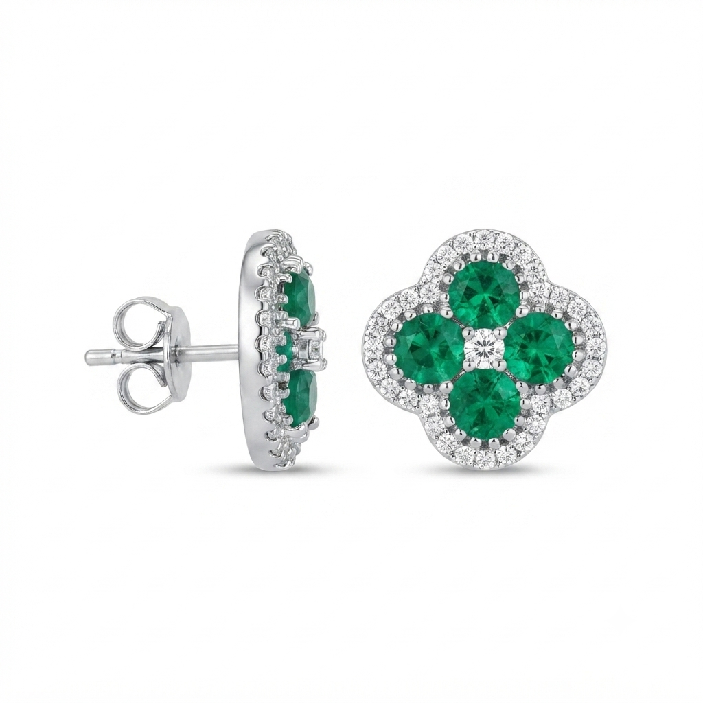 Juego Flor Van Cleef - Plata / Esmeralda