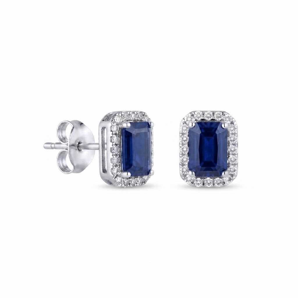Aretes Rectángulo - Plata / Zafiro