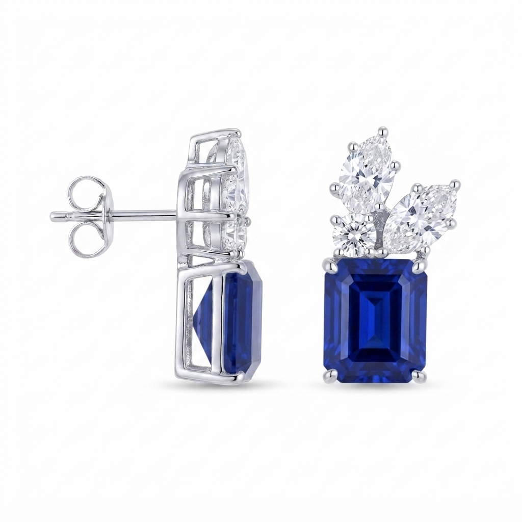 Aretes Plata Cuadro 3 Figuras Zirconia - Esmeralda