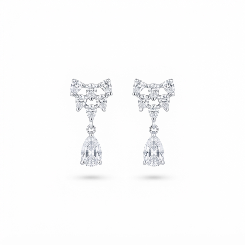 Cluster Cushion Baguette Drop Studs - Plata
