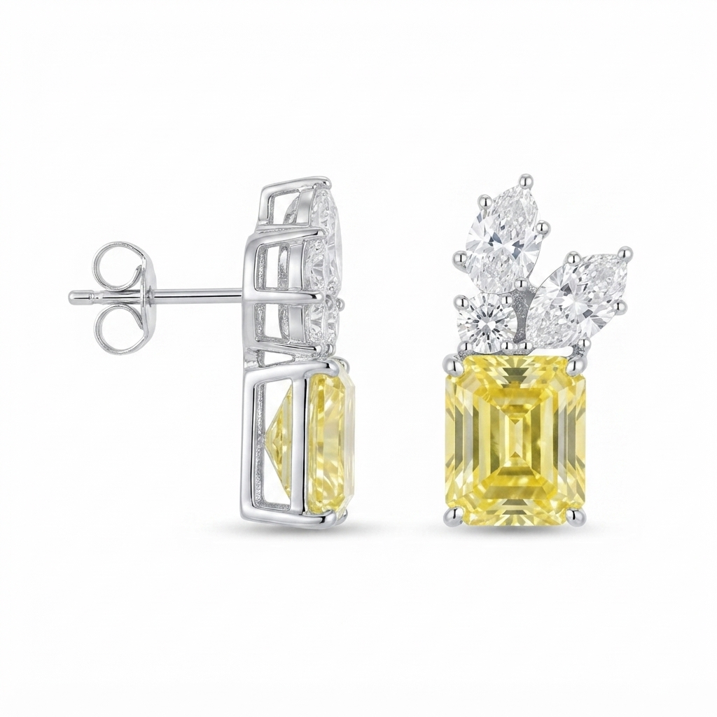 Aretes Plata Cuadro 3 Figuras Zirconia - Canary
