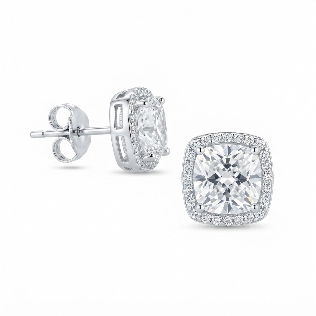 Aretes Plata Cuadro Grande Zirconia