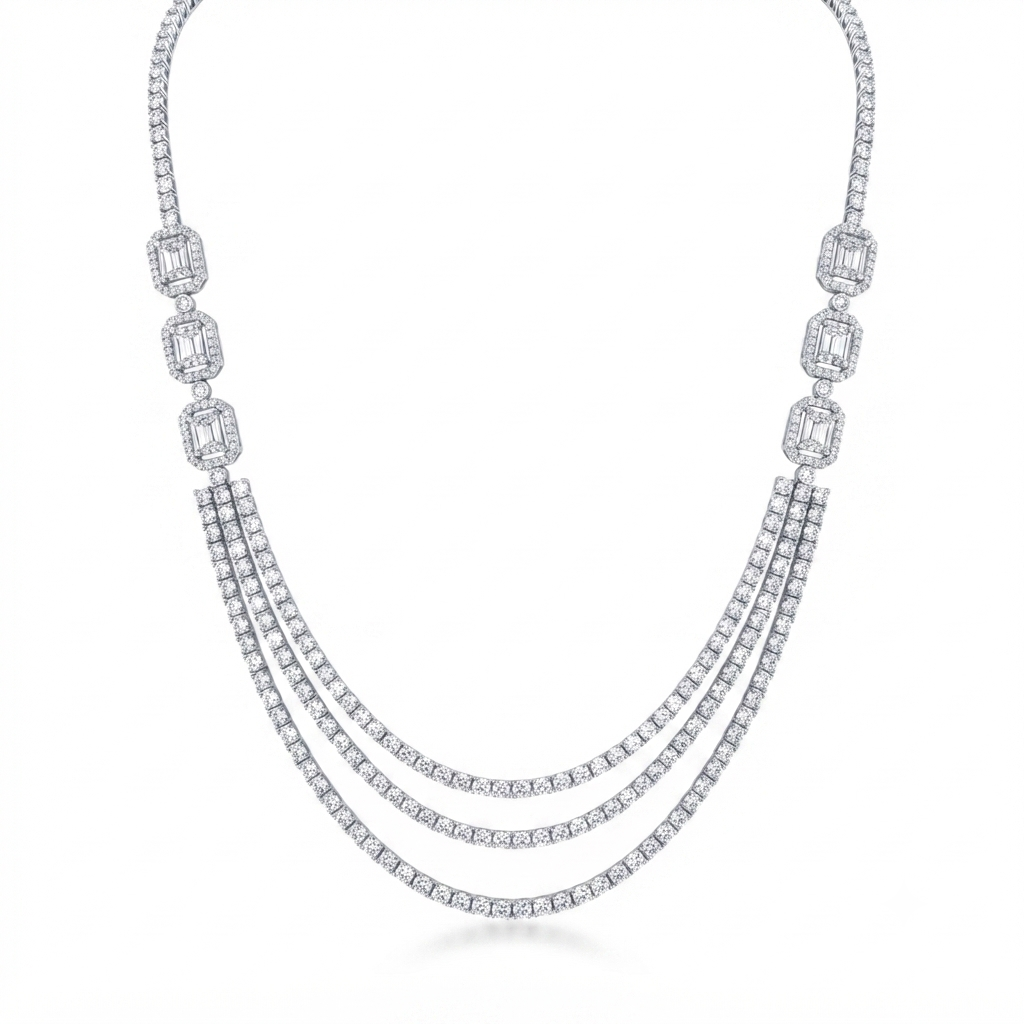 Riviera Plata 3 Rectángulos 3 Hilos Zirconia