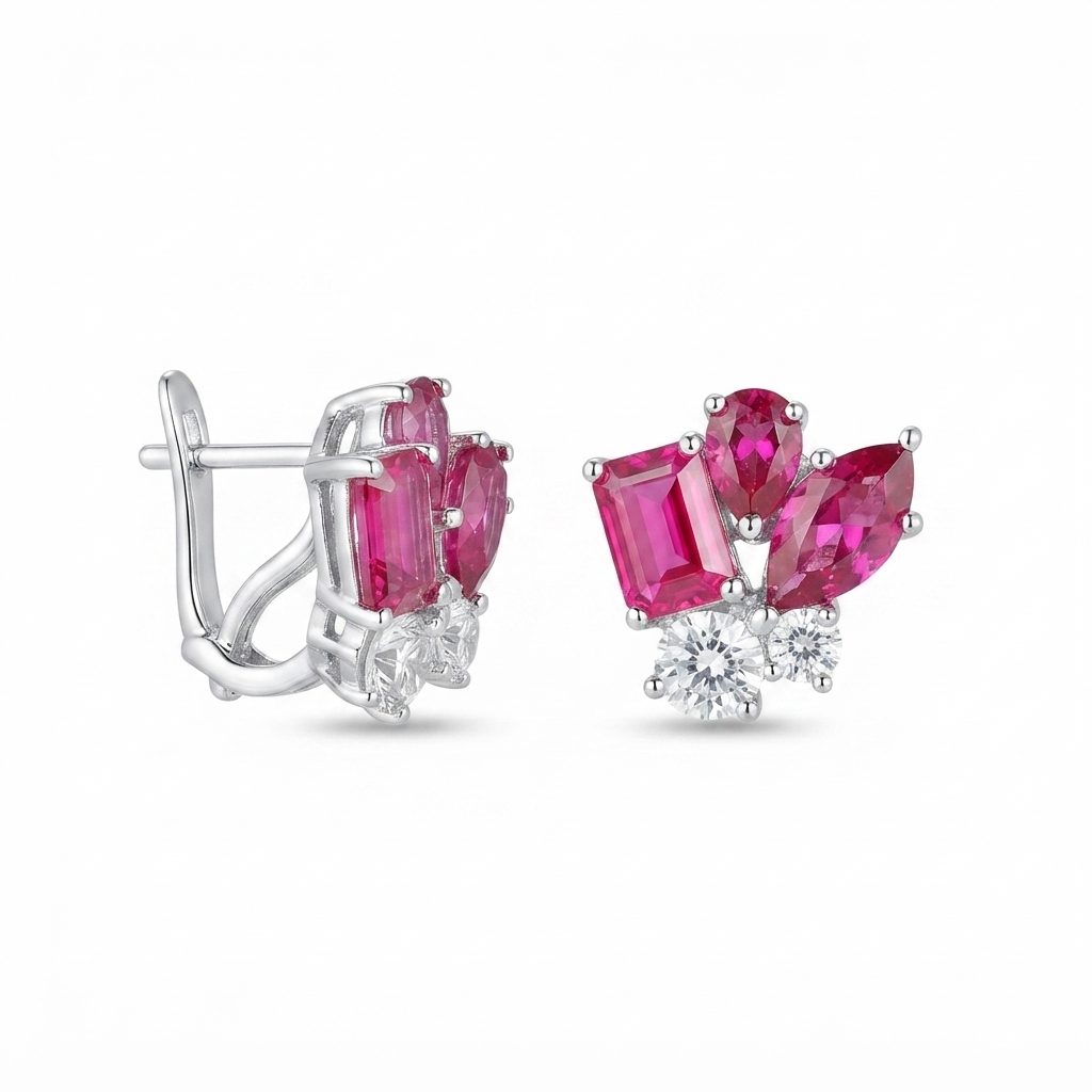 Aretes Plata Penacho 3 Figuras - Rubí