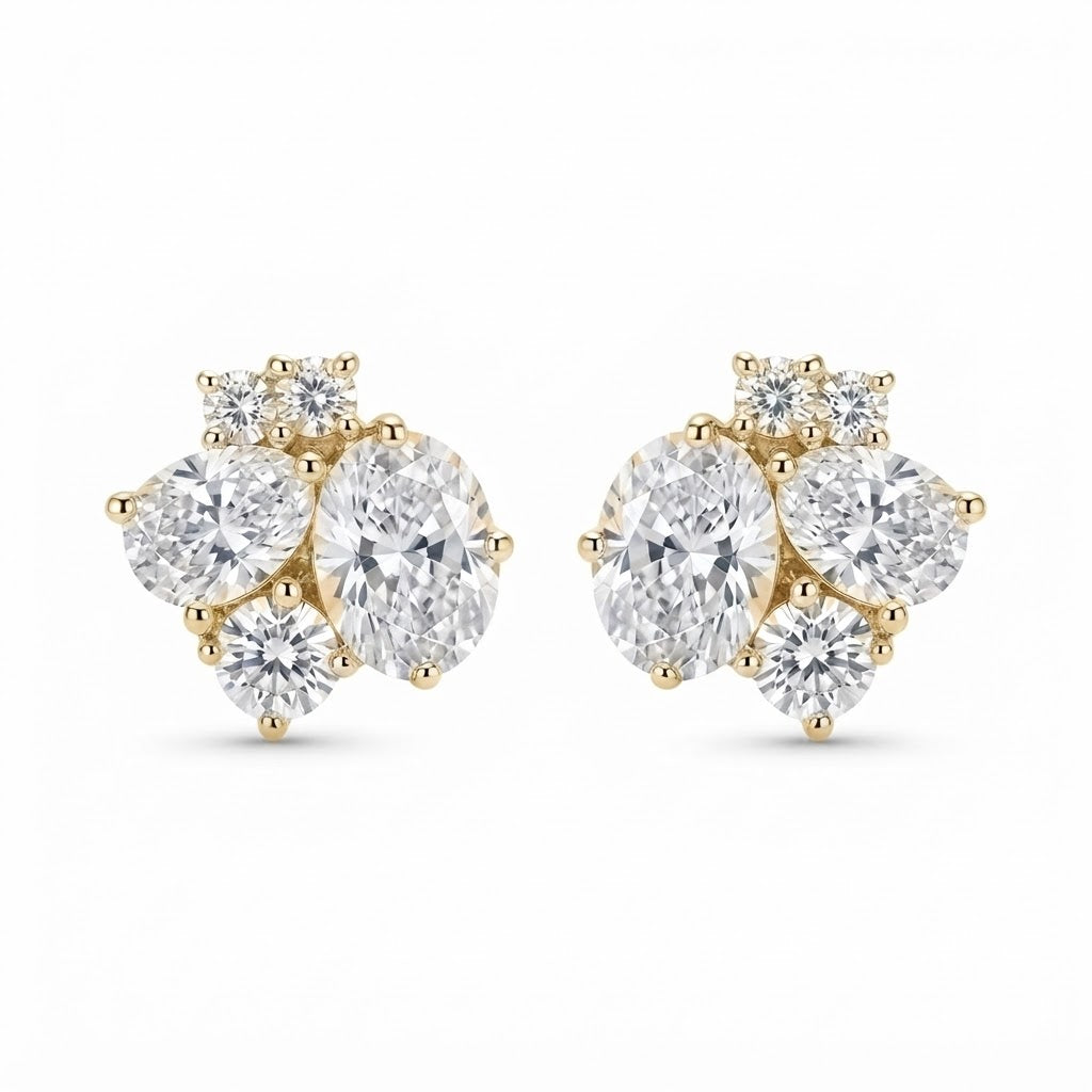 Aretes Semiredondo Óvalo y Gota Zirconias - Dorado