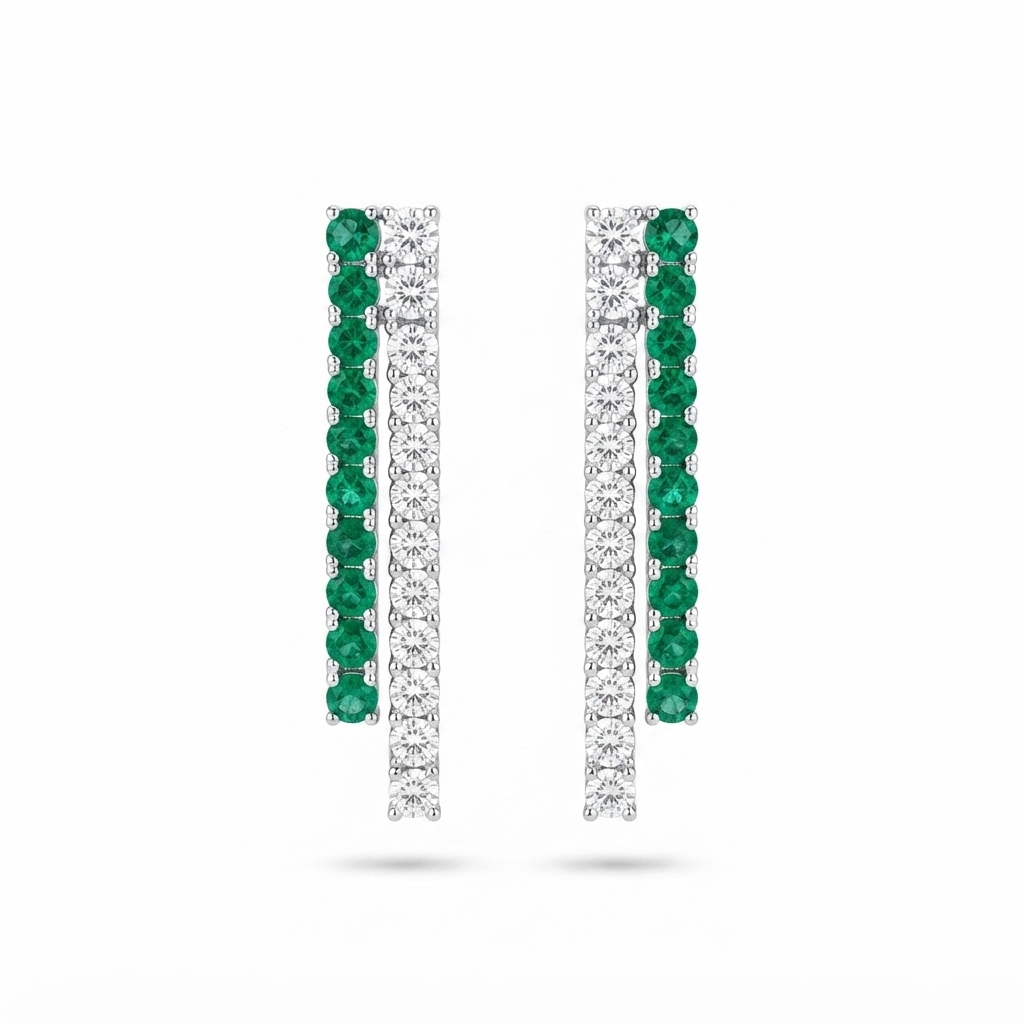 Aretes Plata Doble Tennis Zirconia Esmeralda