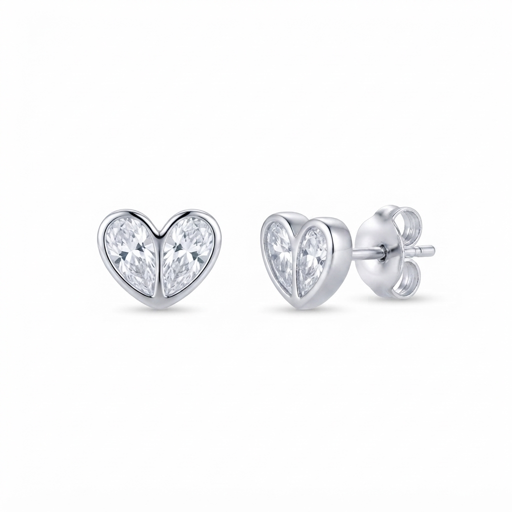 Aretes Doble Gota Besel Corazón - Plata