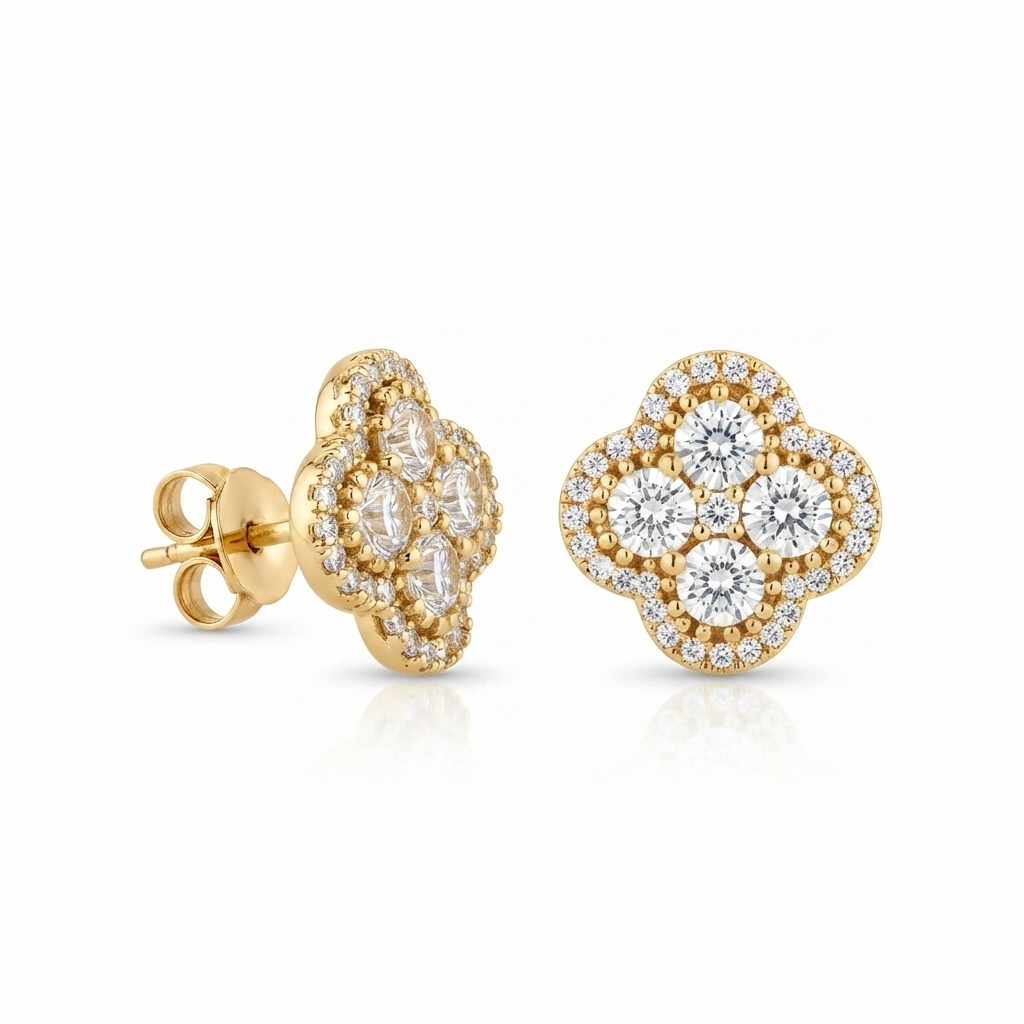Juego Flor Van Cleef - Dorado / Zirconias