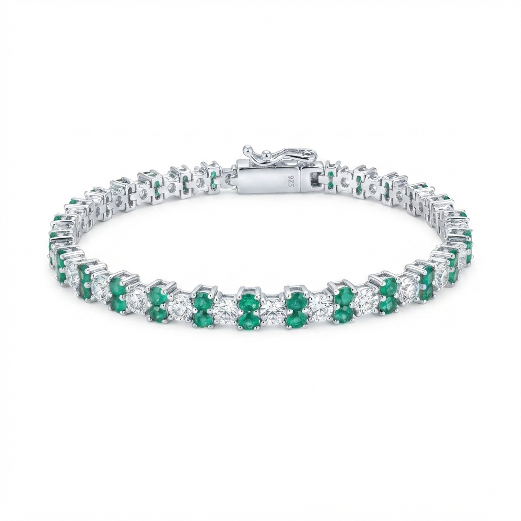 Pulsera Plata 1 Zirconia y 2 Minis 2.0 mm | Esmeralda