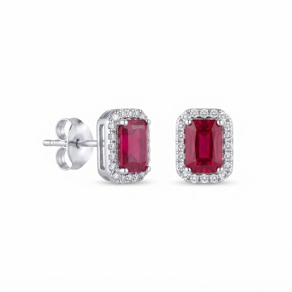 Aretes Rectángulo - Plata / Rubí