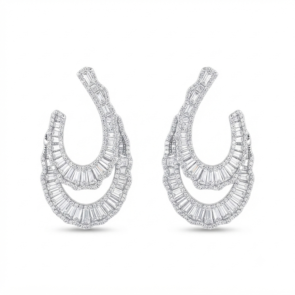 Aretes Plata Doble en "U" Baguettes