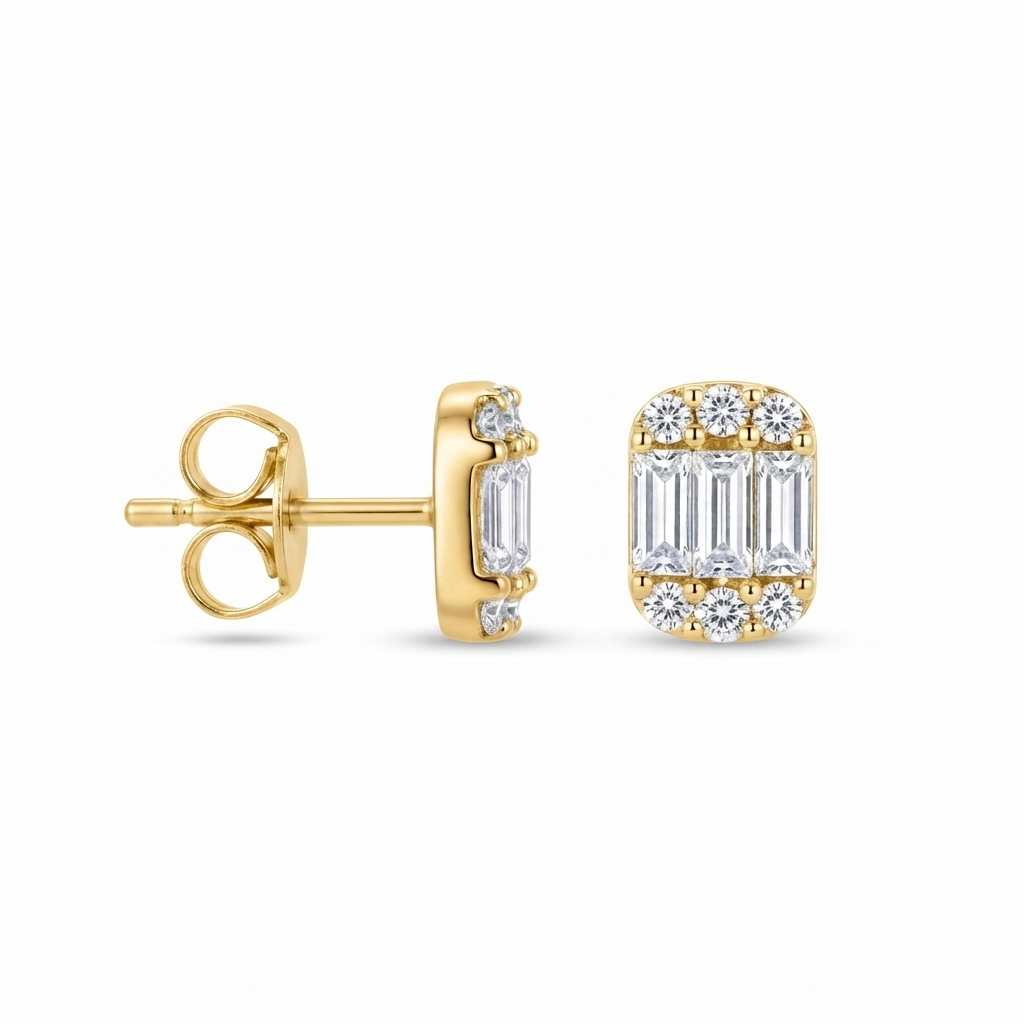 Aretes Mini Cushion Baguette - Dorado