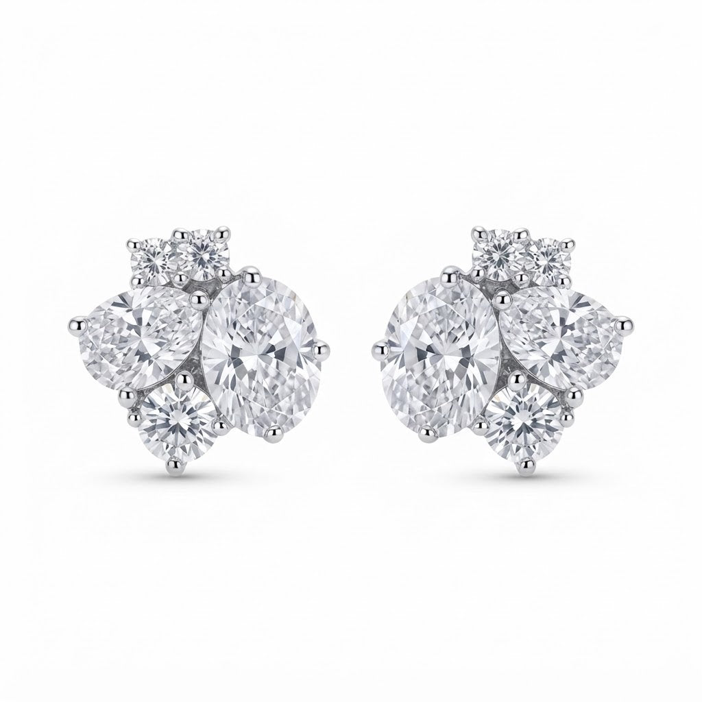 Aretes Semiredondo Óvalo y Gota Zirconias - Plata