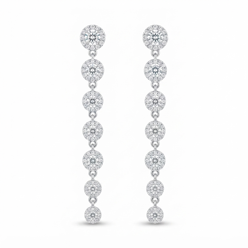 Aretes Tira 7 Círculos Degradé Zirconia - Plata