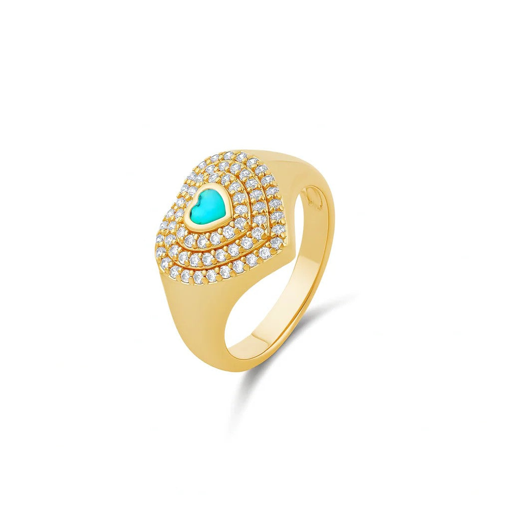 Anillo Dorado Aura Heart - Turquesa