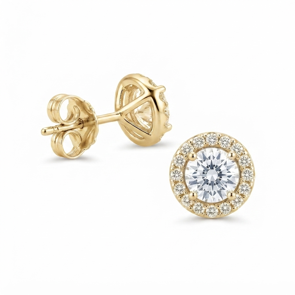Aretes Redondo Zirconia Alrededor - Dorado