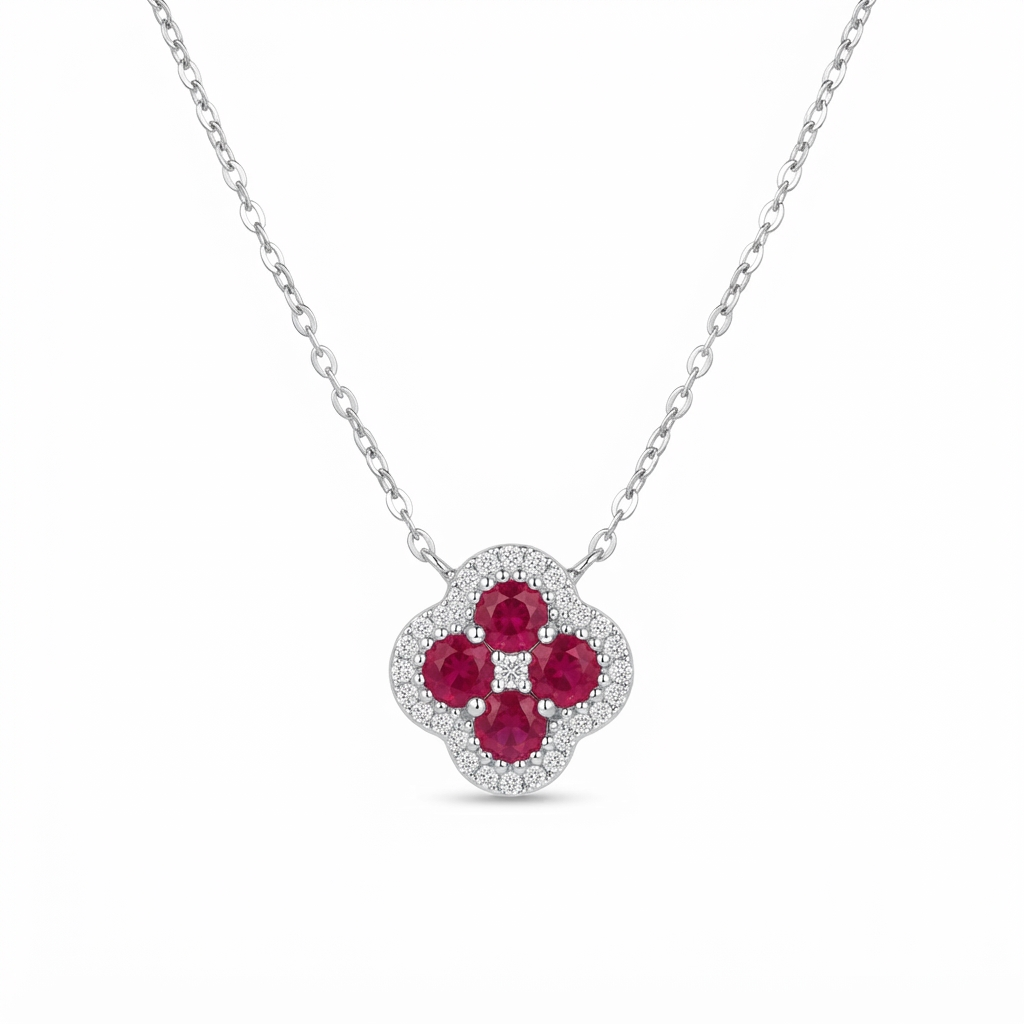 Juego Flor Van Cleef - Plata / Rubí
