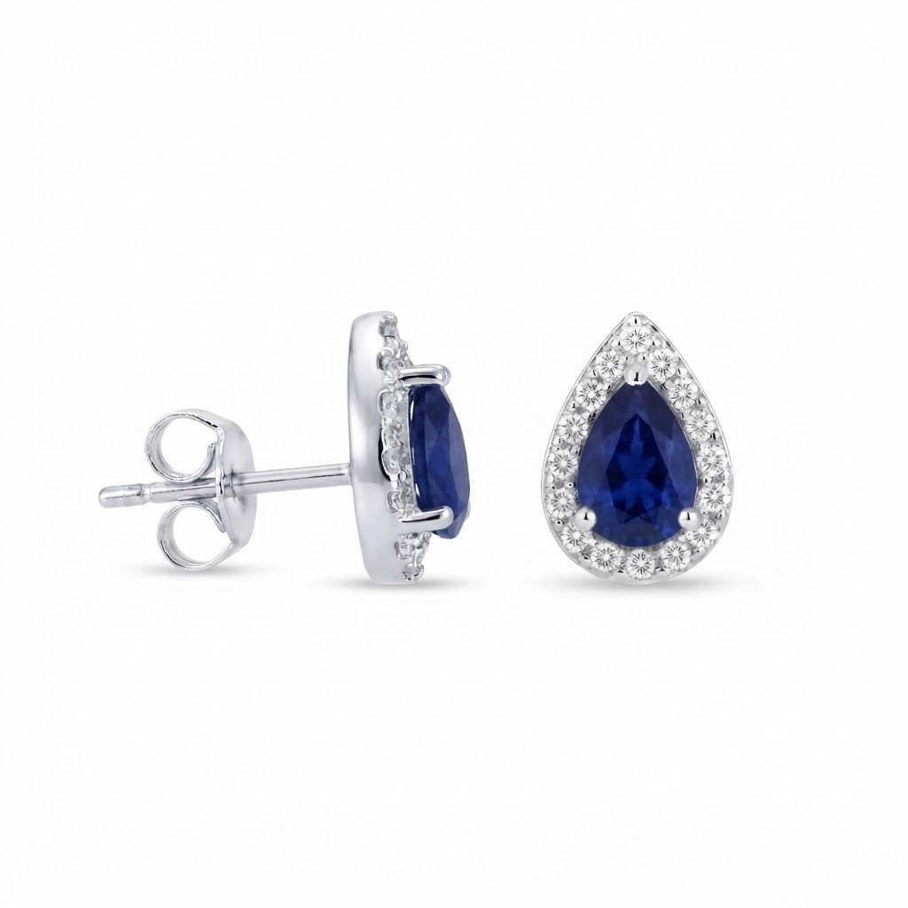 Aretes Plata Gota Abierta Zirconia - Zafiro