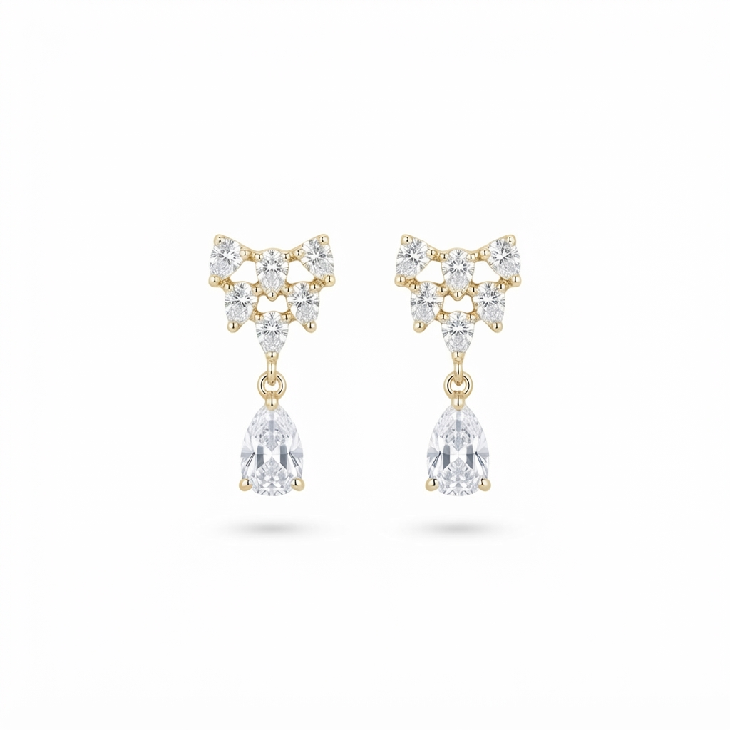 Cluster Cushion Baguette Drop Studs - Dorado