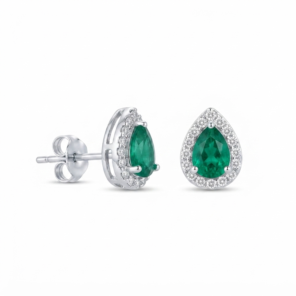 Aretes Plata Gota Chica - Esmeralda
