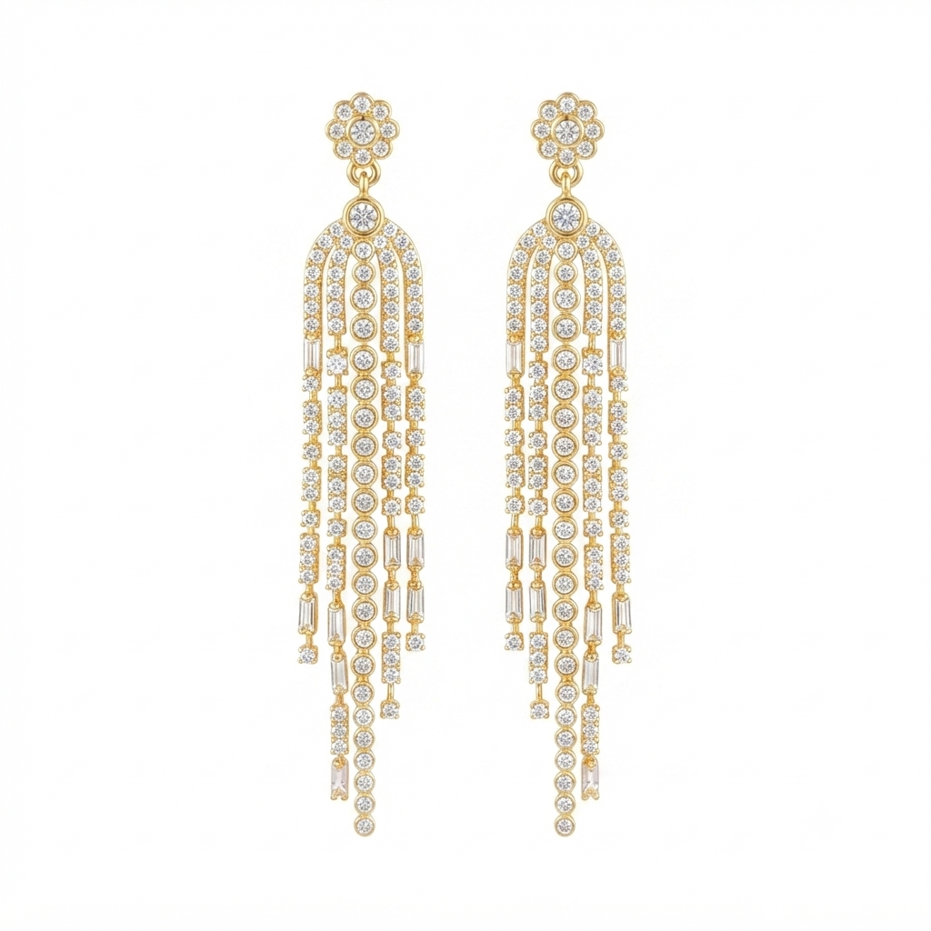 Aretes Dorado 5 Tiras Largas Colgantes Figuras