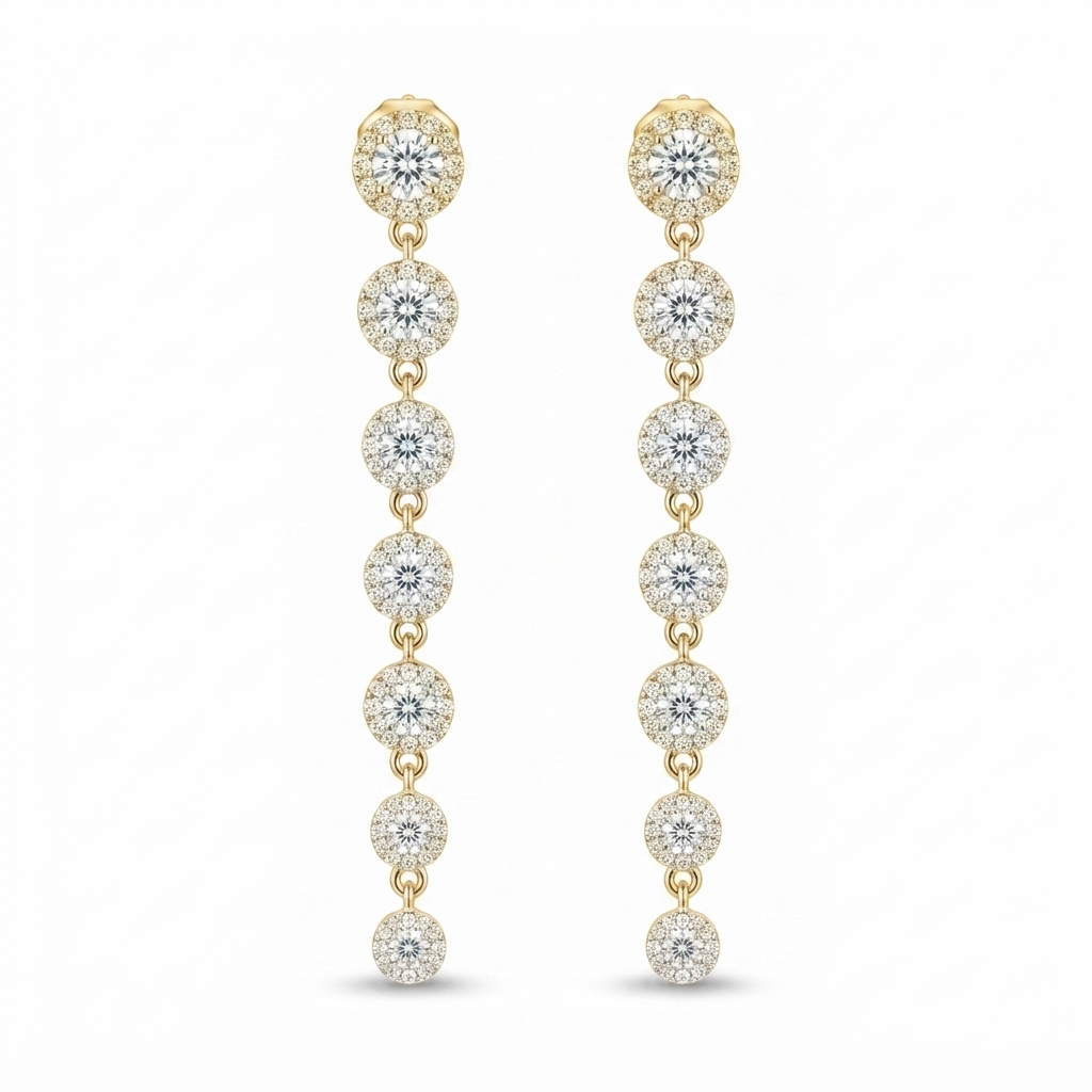 Aretes Tira 7 Círculos Degradé Zirconia - Dorado