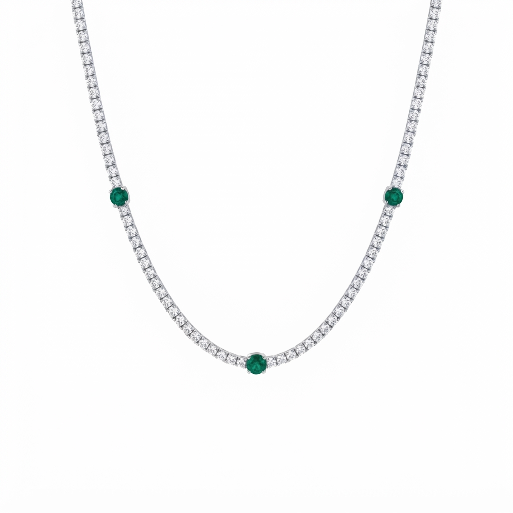 Riviera Plata Zirconia 3 Círculos 2.0 mm - Esmeralda