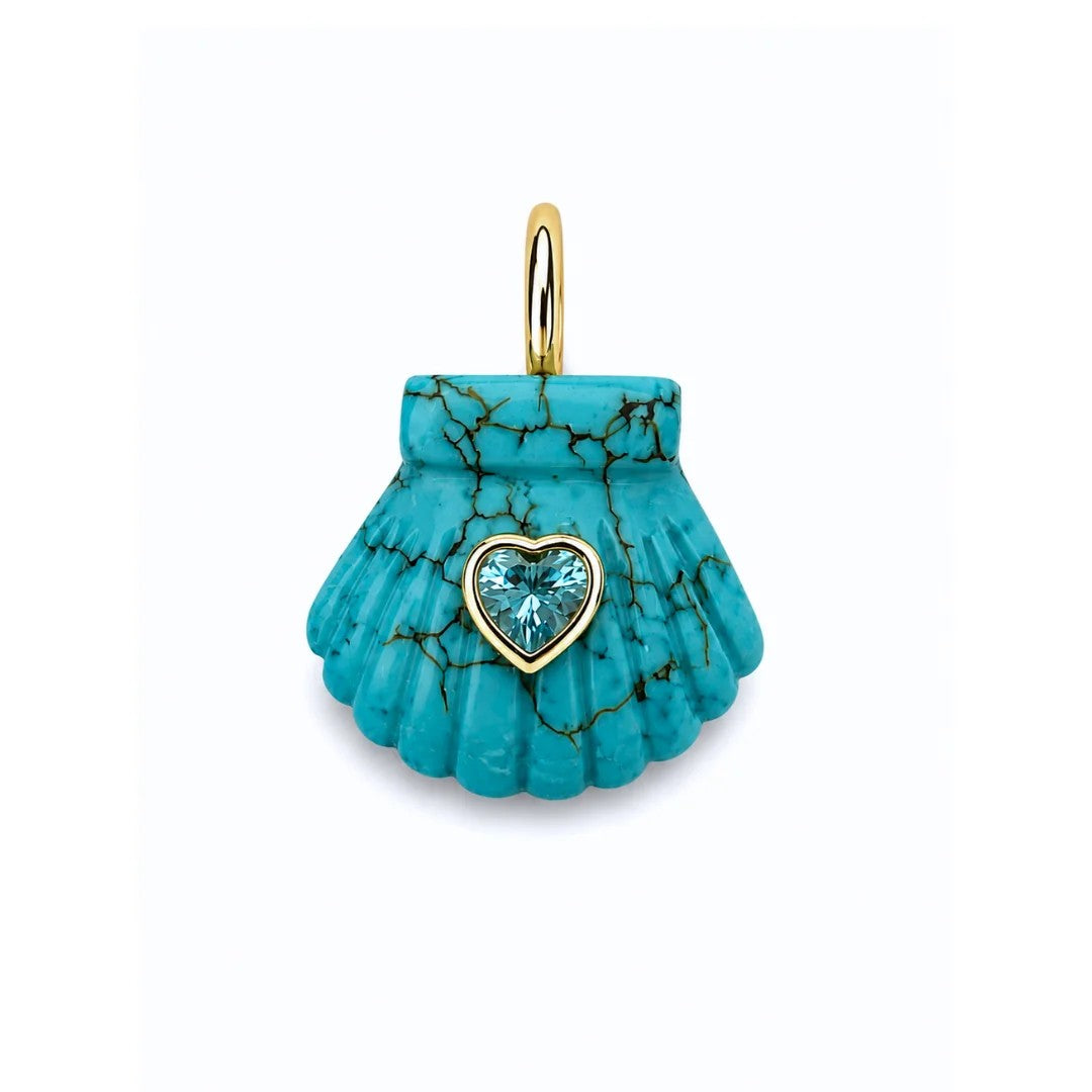 Dije Dorado Coastal Stoned Shell Corazón - Turquesa / Azul